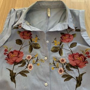 Embroidered button down.